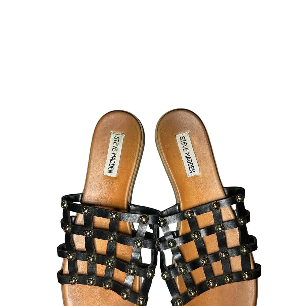 Steve Madden Studded Gladiator Cage Sandals Black Gold Y2K Women’s 8